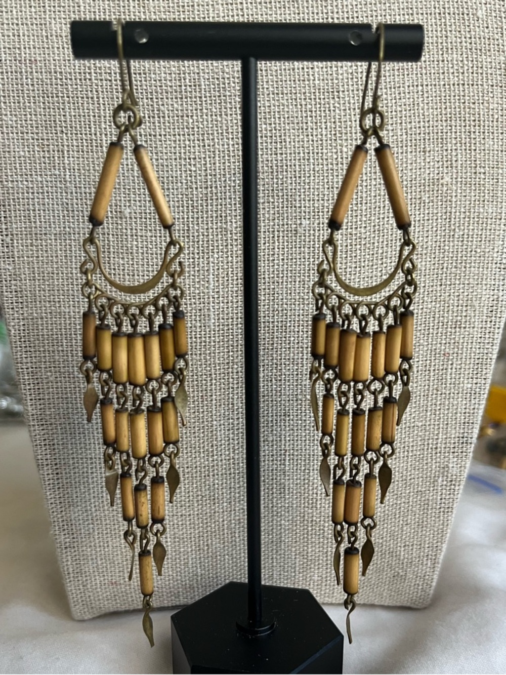 Vintage Brass and Bamboo Chandelier Pierced Earrings